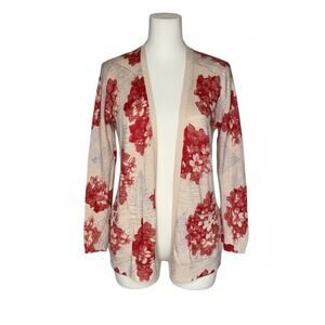 Guinevere Red Floral Cardigan Dwarf Quince Open Front Small Anthropologie